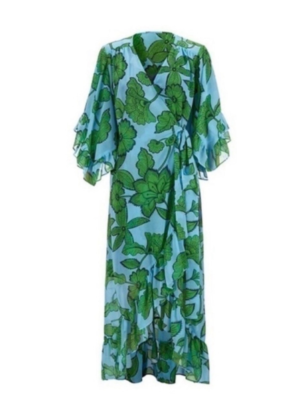 ✨CAbi | Derby Sheer Green Floral Midi Wrap Dress with Flutter Sleeves | Sz M - Picture 2 of 12